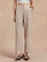 Almamuse Women Plain Front Button Pocket Minimalist Long Pants,Casual Daily Wear